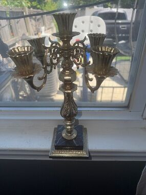 Dilly vintage Ornate Gold Five-Arm Metal Candelabra - Decorative Home Accent